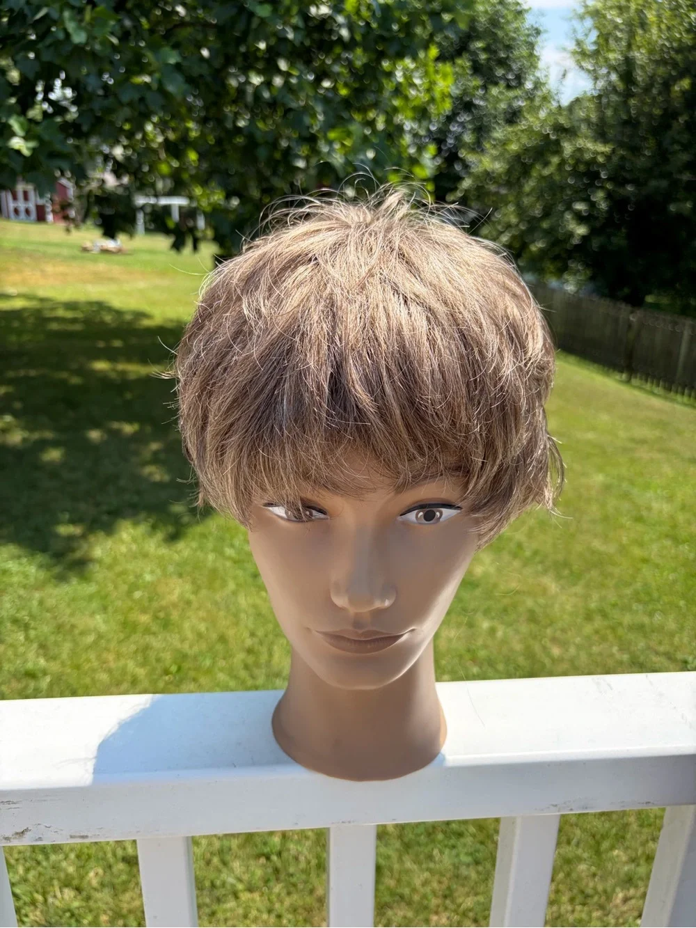 Frosted brown pixie cut short wavy synthetic wig